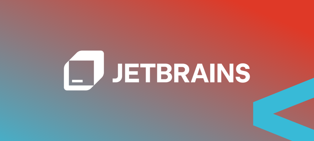 white logo of JetBrains on red and blue background